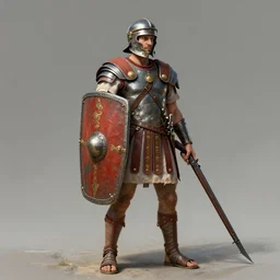 a roman solider as a conquistador in the 1 7 0 0 s. wielding a large shield and musket with bayonet. trending on art station. 8 k. beautifully detailed. subject fully in frame. fantasy