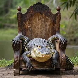 Alligator sitting in a throne