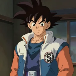 A manga portrait of Goku wearing a modern Supreme jacket, by Hayao Miyazaki, trending on ArtStation