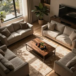 the living room, overhead view