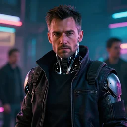cinematic still of Andrew Lincoln in Cyberpunk 2077. cybernetics. neon lighting. photorealistic. sharp focus. critically acclaimed. in a live action movie directed by Jonathan Nolan and Jeppe Rønde