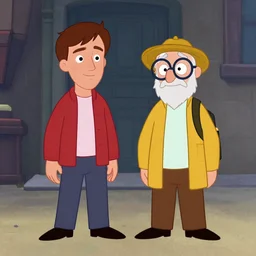 marty mcfly and doc brown as stylized animated characters