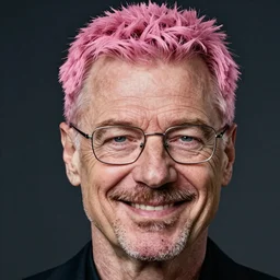 portrait of a smiling Walter White cyberpunk pink hairstyle by Mario Testino, headshot, detailed, award winning, Sony a7R