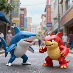 photo street sharks vs battletoads, 8 k, hdr, cinematic, rule of thirds, digital painting, vivid colors, sharp render by miyazaki nausicaa ghibli,