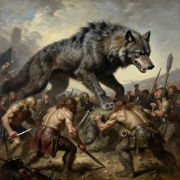 a huge 6 - meter werewolf fights an army of orcs, close - up, painting by gaston bussiere, craig mullins, j. c. leyendecker, 4 k, 8 k, trending on artstation, artstationhd, artstationhq, highest detail