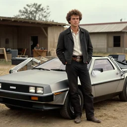 a western film by Sergio Leone, with a car delorean