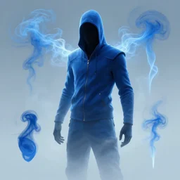 assassin made of smoke, blue, concept art, concept sheet, cyberpunk