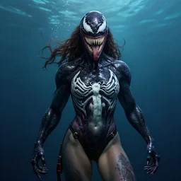 underwater pirate portrait of venom, au naturel, hyper detailed, digital art, trending in artstation, cinematic lighting, studio quality, smooth render, unreal engine 5 rendered, octane rendered, art style by klimt and nixeu and ian sprigger and wlop and krenz cushart.