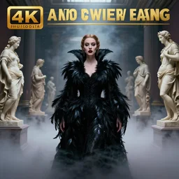 hyperrealistic portrait of amber heard as a vampire witch with black swan feather coat in a museum among renaissance statues in space odyssey room through fog smoke clouds. by jeremy mann, michael hussar, fantasy art, photo realistic, dynamic lighting, artstation, poster, volumetric lighting, 4 k, award winning