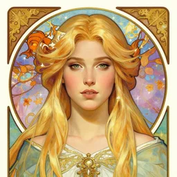 masterpiece head-on symmetrical centered painted portrait, Imogen Poots as World of Warcraft paladin, blonde hair, elegant, in the style of ROSSDRAWS and Ruan Jia and Ross Tran and Alphonse Mucha and Ayami Kojima and Charlie Bowater and Karol Bak and Jean Delville, Pixar, Maya engine, splash comics, tarot card style, Art Nouveau, rich bright colours