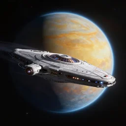 star trek ship orbit beautiful planet, rtx painting, wallpaper, cgi, cinematic framing. global illumination