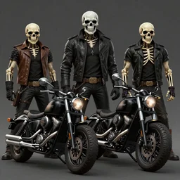 outlaw bikers with skull faces and skeletal bodies but still wearing outlaw biker regalia, concept art, digital art, art station