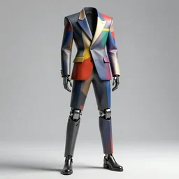 giorgio morandi color and piet cornelies mondrian. hi - tech suit. science fiction style. a high set geometric tailoring clothes, exquisite fabric and brilliant luster. matte painting. leg mechanical exoskeleton!! full body!! 3 d concept art. marvelous designer clothing. octane render. hyper detailed, sharp edges
