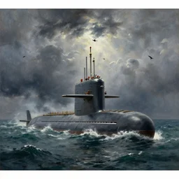 Nuclear submarine in a stormy ocean, oil-on-canvas by Ivan Aivazovsky