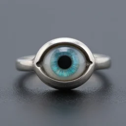 a silver ring with an eye gemstone, macro photography