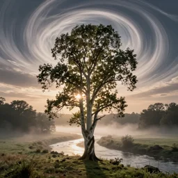 poplar tree surrealism misty river valley at sunrise surreal swirly sky esao andrews victor enrich dali
