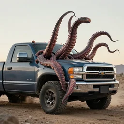 tentacles coming out of a pickup truck, photorealistic, award winning photography