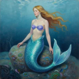 a stunning painting of robert smith as a mermaid. cool color scheme. surreal. illustration