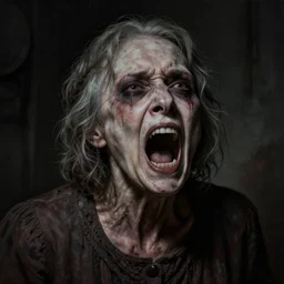portrait of a creepy old lady screaming, morbid, macabre, dark lighting, highly detailed, decay, rotten, matte painting by maxim verehin