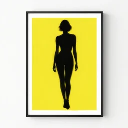 silhouette illustration art print, full body figure of woman, abstract, yellow, bright background, by gary hume, augustin edouart, trending on society 6