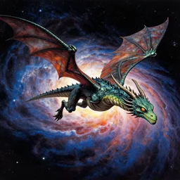 a cinematic shot of an alien dragon flying through outer space, epic nebula, style of jean giraud moebius, moebius, matte illustration, sharp focus, artstation