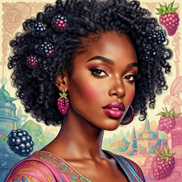 the portrait of a blackberry that resembles an absurdly beautiful, graceful, elegant, sophisticated african girl, an ultrafine hyperdetailed illustration by kim jung gi, irakli nadar, intricate linework, bright colors, octopath traveler, final fantasy, unreal engine 5 highly rendered, global illumination, radiant light, detailed and intricate environment,