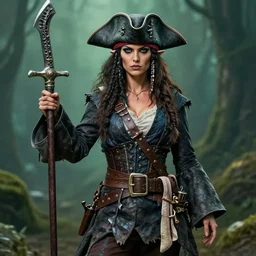 a drow dressed like a pirate, her clothing made of shark skin, dnd