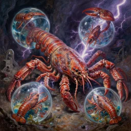 oil painting necrotized skins, hybrid crustacean tanks rolling over lightning horror cinematic, fine art, ornate masterpiece, hyper detailed by geof darrow and built by alex nino