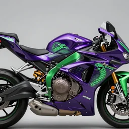 snake oil purple and green SIPTECH motorbike livery, global illumination, insanely detailed and intricate, immaculate, matte painting, cinematic, 8k