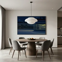 a modern dining room design in the style of the nighthawks by edward hopper using unreal engine trending on artstation