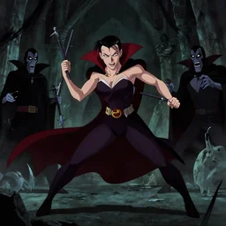 buffy the vampire slayer, animated, fighting, vampires, stakes, atmospheric, still from courage the cowardly dog, moody