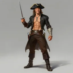 character concept portrait of happy Aaron Taylor Johnson as a swashbuckler flourising a rapier, fit, abs, tricorne hat, boots, full body view, elegant, digital painting, concept art, smooth, sharp focus, illustration, from Metal Gear, by Ruan Jia and Mandy Jurgens and William-Adolphe Bouguereau, Artgerm