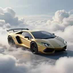 a random crossover design sport car in a utopia world. art by filip hodas. clouds by rhads. car by lamborghini.