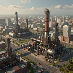 dystopian soviet city in futuristic aesthetics with factories and industrial zones, made by Joe Fenton - W 1280