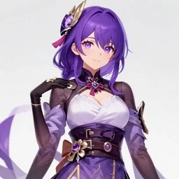 an anime!!!!!!!!!!!!!!!!!!!!!!!!! woman with purple hair wearing a cosplay outfit, a character portrait by lu ji, pixiv contest winner, digital art, official art, detailed painting, ultra detailed