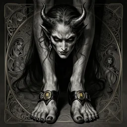 portrait of a demon wearing toe shoes ( vibram five fingers ), digital art, grim - lighting, high - contrast, intricate, elegant, highly detailed, centered, digital painting, artstation, concept art, smooth, sharp focus, illustration, artgerm, greg rutkowski, alphonse mucha, karol bak, magalie villeneuve, akira toriyama