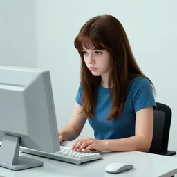 hacker girl sits at an apple ] [ e computer in the 1 9 8 0 s, realistic shaded lighting poster by ilya kuvshinov katsuhiro otomo, magali villeneuve, artgerm, jeremy lipkin and michael garmash and rob rey