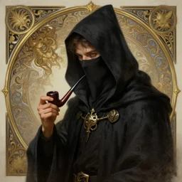 young shadow mage male, holding a wizard pipe, shrouded face, deep focus, d & d, fantasy, intricate, elegant, highly detailed, digital painting, artstation, concept art, matte, sharp focus, illustration, hearthstone, art by artgerm and greg rutkowski and alphonse mucha