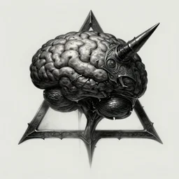 anthropomorphic triangle brain in edgy dark shadow iron pike demon, intricate, elegant, digital painting, artstation, concept art, smooth, sharp focus, digital illustration, in the style of artgerm, and in the style of wayne barlowe, and in the style of greg rutkowski, and in the style of alphonse mucha, 8 k