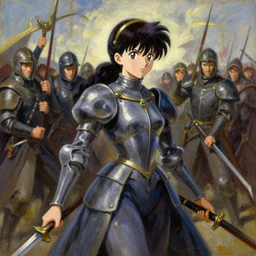 classical oil painting of anime key visual environment concept art of joan de arc leading into battle, anime girl, militant trending on artstation, brush strokes, oil, canvas, style of kawacy makoto shinkai jamie wyeth james gilleard edward hopper greg rutkowski, preserved historical