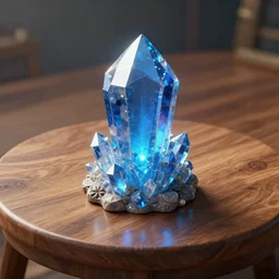 a blue cystal in the wood table in digital in art intricate, fantasy