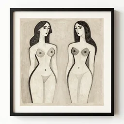 best of picasso curved lineart females, cubism, boho neutral colors, framed