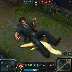 screenshot from a starcraft 2 match depicting charles manson slipping on a banana peel