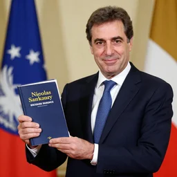 photo of Nicolas Sarkozy showing a book