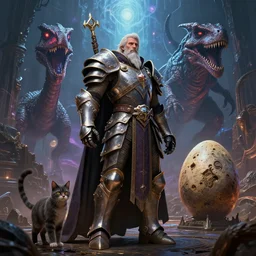 by par olofsson and wayne barlowe, visually stunning, cinematic, ultra realistic, hyper realism, 1 2 k, epic, octane render, unreal engine, vfx, maya, animated armor, archmage's apprentice, renounce darkness, cat trick, unearthed raptor, nerubian egg, paradox, astral portal, pit lord