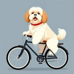 an illustration of a tibetan spaniel, riding a bike, but as a photo