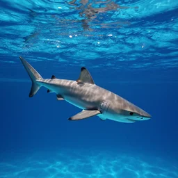 a shark diving into a pool