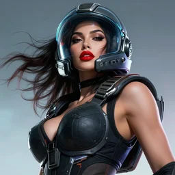 low angle closeup beautiful mass effect soldier very very seductive megan fox wearing glass helmet, red lipstick, action glamour pose, windblown dark hair, hyper detailed, digital art, studio lighting, smooth, ambient volumetric lighting, sharp focus, frank miller, wlop, anna dittmann, alphonse mucha, patrick nagle!!, rim lighting, synthwave