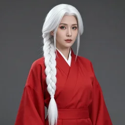 dr. eirin yagokoro is a tall female lunarian sage in her late thirties with dark grey eyes and long white hair in a large single braid. she wears a red and blue two - tone dress decorated with constellations and wears a matching nurse cap, 4 k digital illustration by ross tran, andrei riabovitchev, marc simonetti, yoshitaka amano