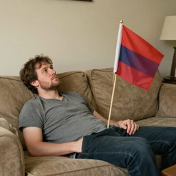 homeless man is on my couch, and he planted a flag here, claiming it as his own territory,